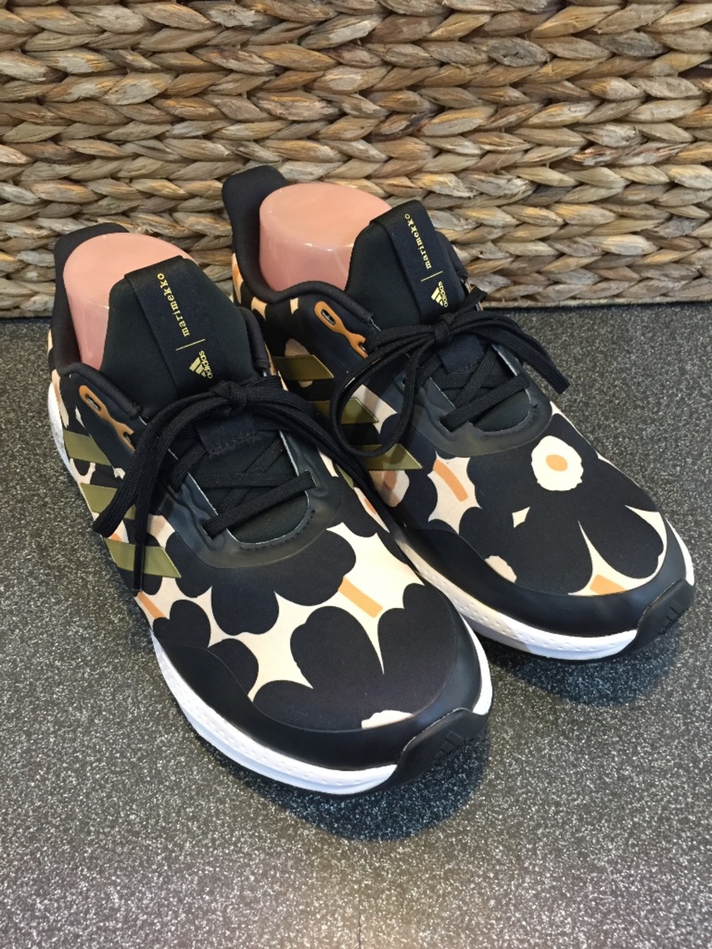 Adidas Marimekko Primegreen Black, White & Tan Floral Pattern Sneakers